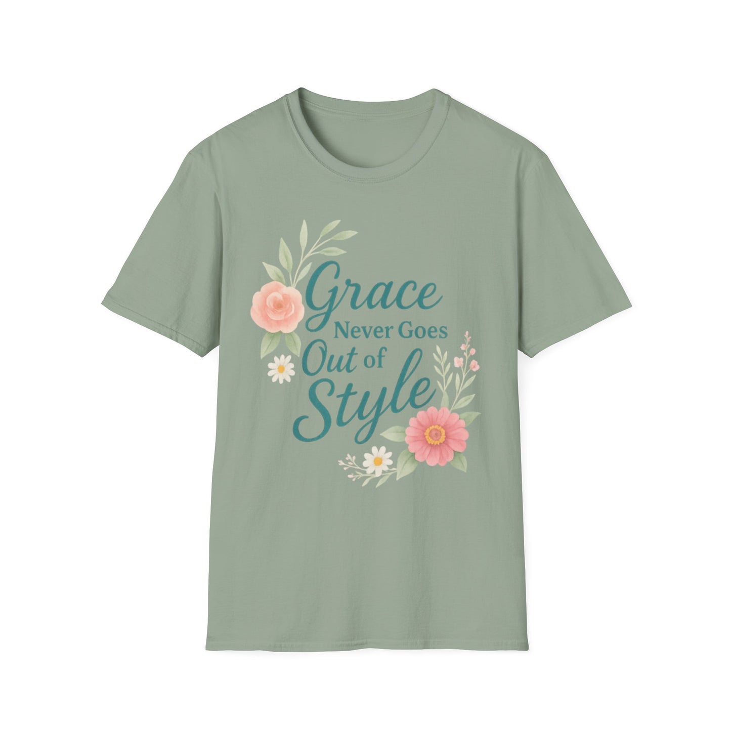 Grace Never Goes Out of Style - Floral Quote T-Shirt