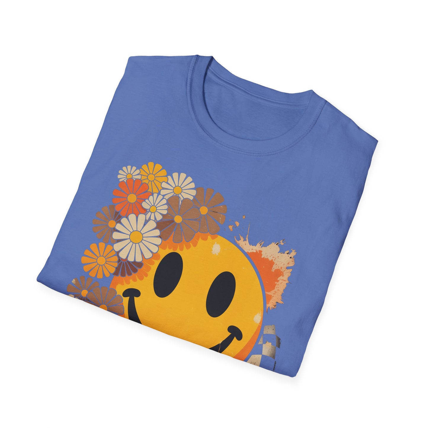Retro Floral Smiley T-Shirt | Unisex Graphic Tee for Casual Wear, Gift for Friends, Summer Vibes, Self-Care, Birthday Present