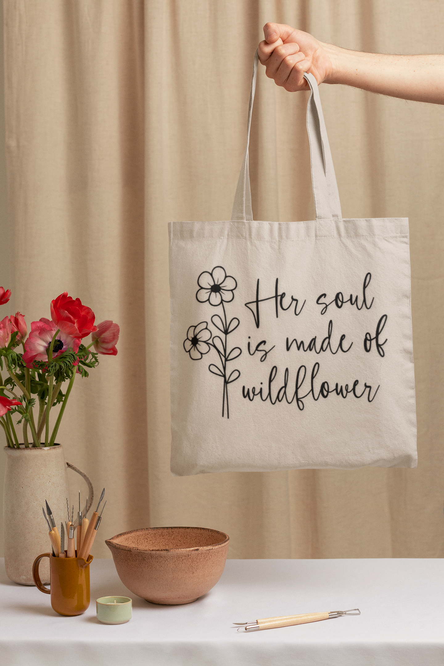 Wildflower Soul Cotton Canvas Tote Bag | Eco-Friendly Shopping Bag, Beach Tote, Gift Bag, Floral Tote, Reusable Grocery Bag