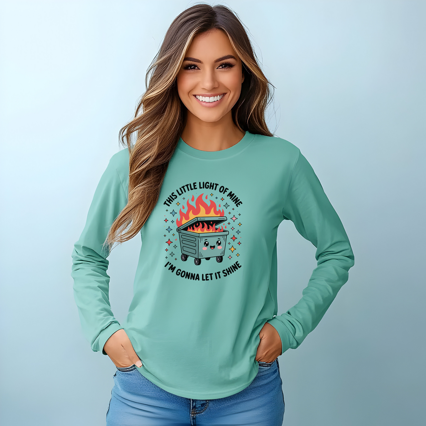 Cute Dumpster Fire Long Sleeve T-Shirt, Graphic Tee for Fun, Quirky Gift, Casual Outfit, Perfect for Summer, Lighthearted Apparel