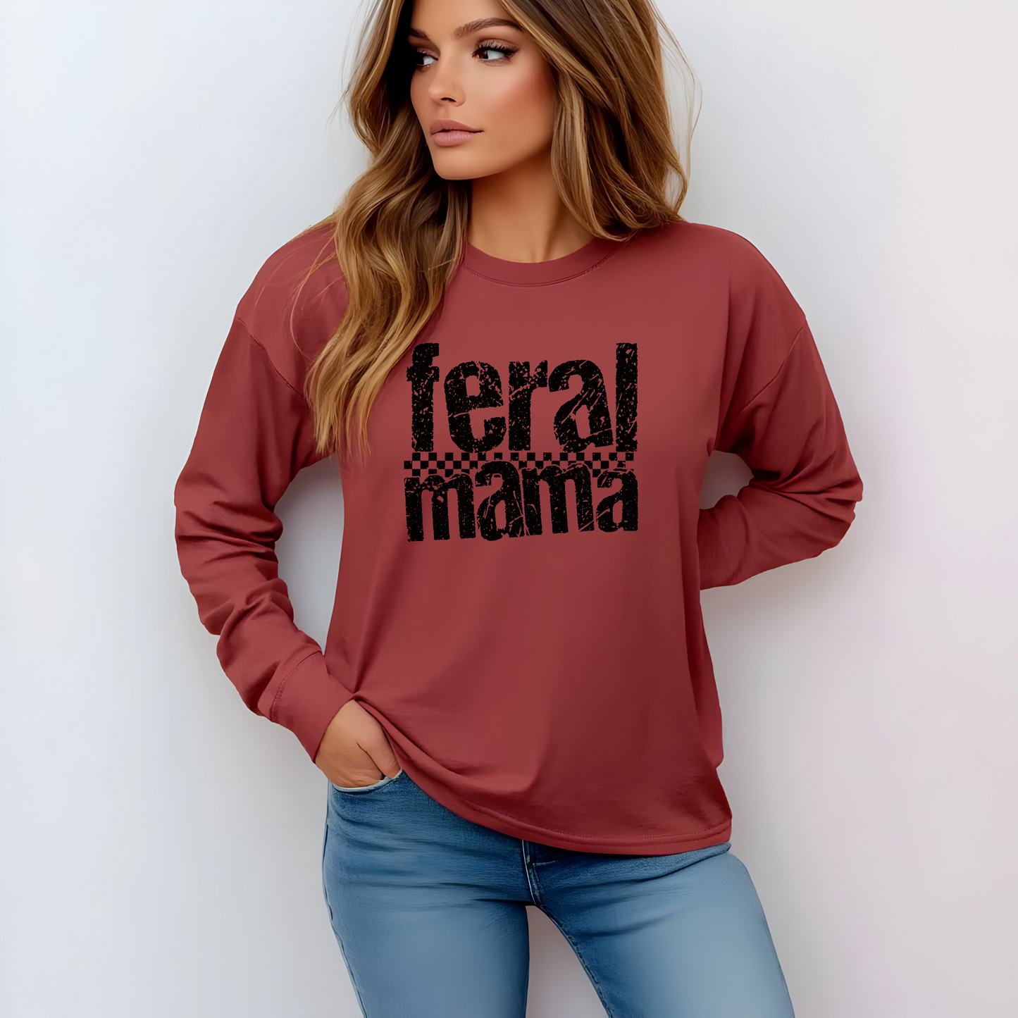 Feral Mama Long Sleeve T-Shirt - Stylish Casual Wear, Great for Moms, Gifts for Mother's Day, Birthday Apparel, Everyday Comfort