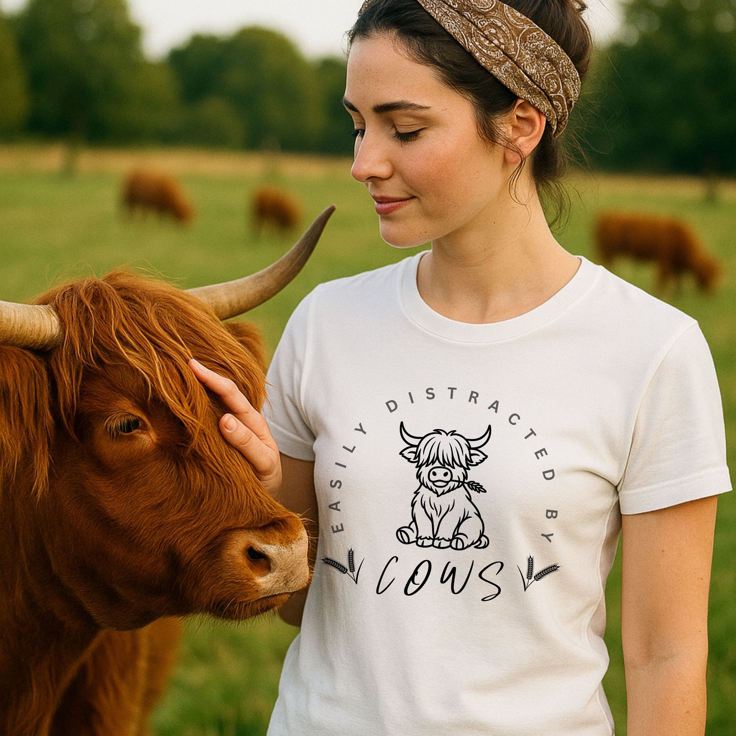 Easily Distracted by Cows - Graphic Tee, Funny Cow Tee, Animal Lover Shirt, Farm Life Gift, Casual Everyday Wear
