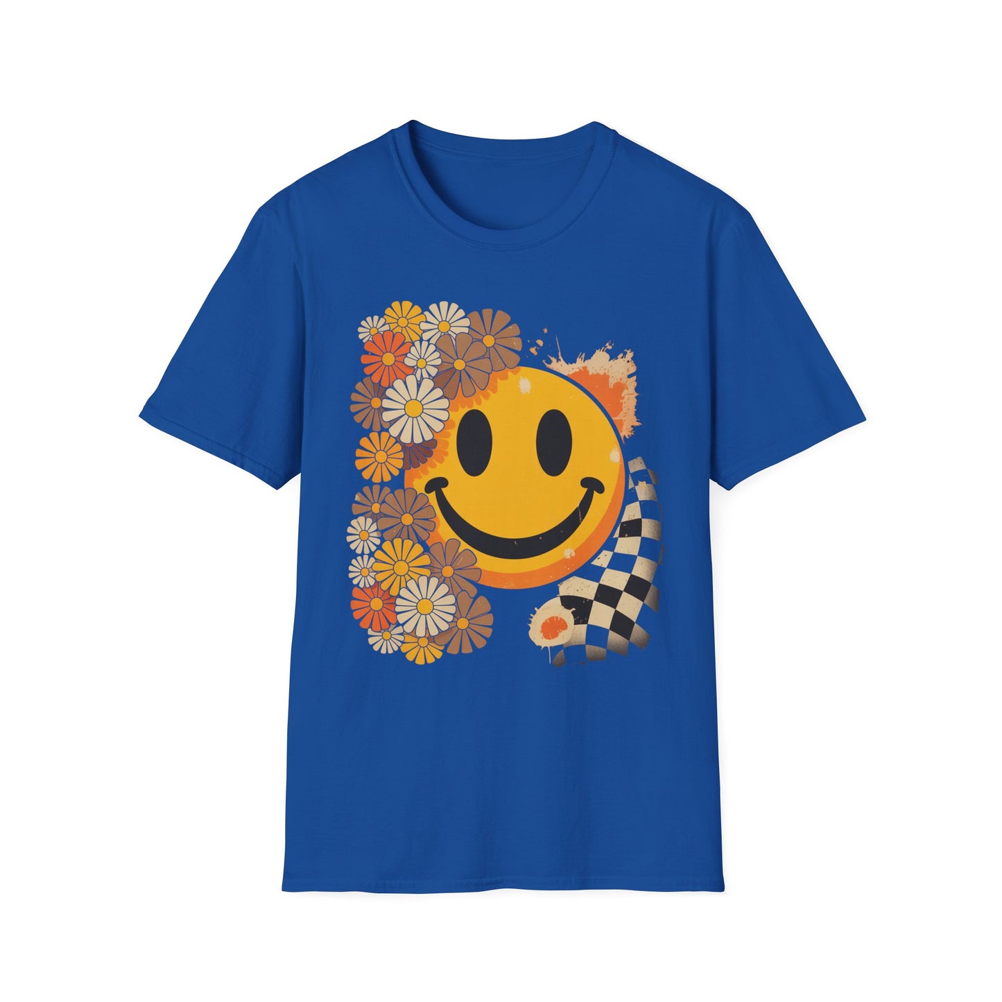 Retro Floral Smiley T-Shirt | Unisex Graphic Tee for Casual Wear, Gift for Friends, Summer Vibes, Self-Care, Birthday Present
