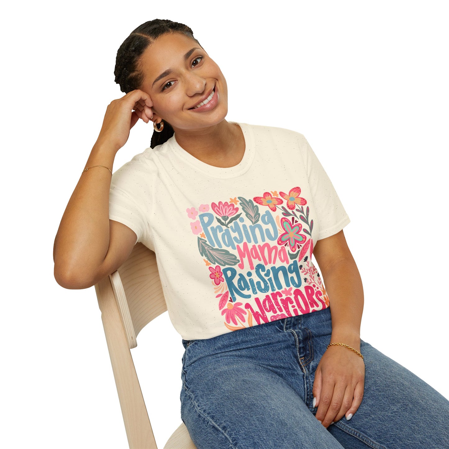 Praying Mama Raising Warriors T-Shirt | Unisex Softstyle Tee for Moms