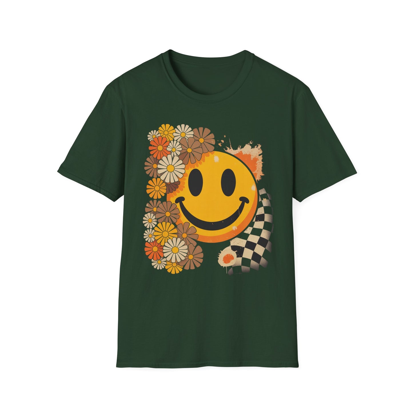 Retro Floral Smiley T-Shirt | Unisex Graphic Tee for Casual Wear, Gift for Friends, Summer Vibes, Self-Care, Birthday Present