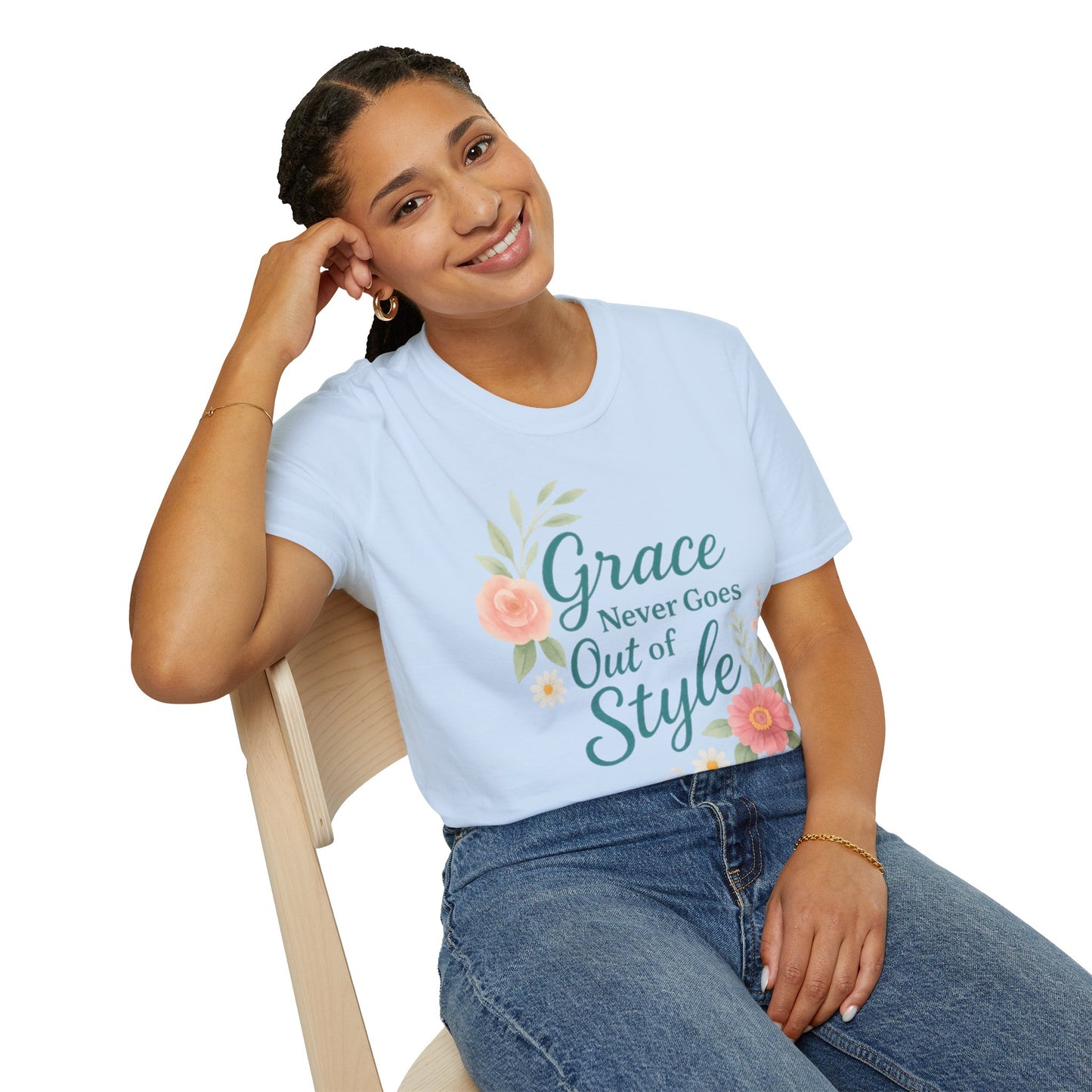 Grace Never Goes Out of Style - Floral Quote T-Shirt