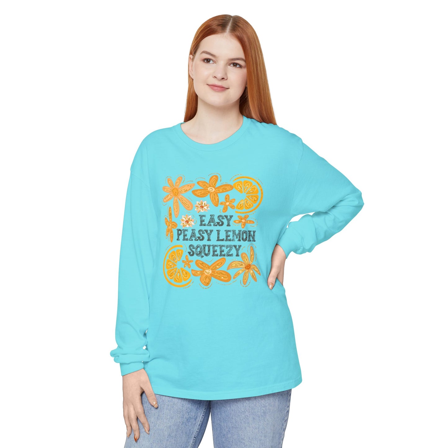 Easy Peasy Lemon Squeezy Long Sleeve T-Shirt, Unisex Apparel, Funny Graphic Tee, Gift for Citrus Lovers, Cozy Casual Wear