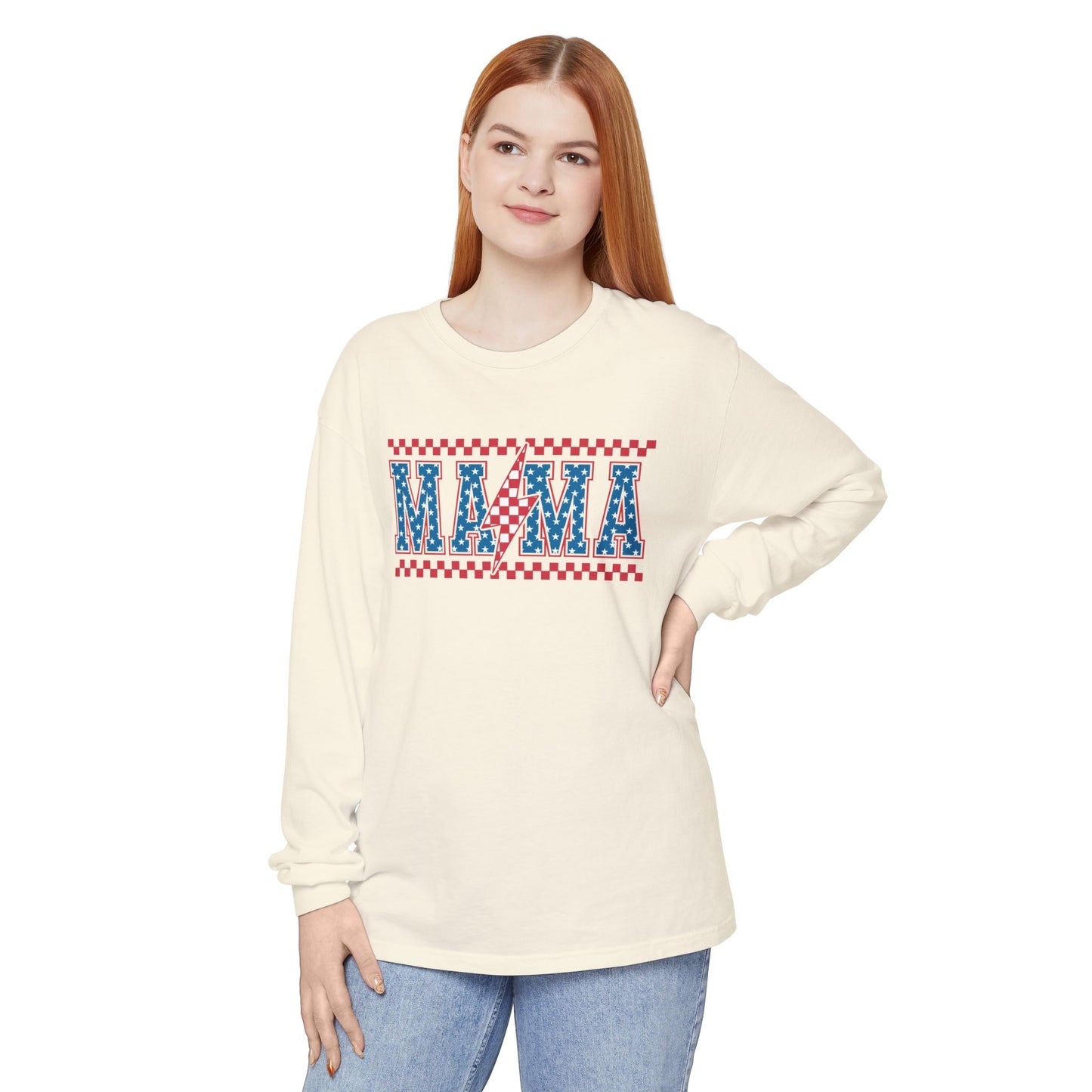 Unisex Long Sleeve T-Shirt, Festive Mama Top, Gift for Moms, Summer BBQ Shirt, Patriotic Apparel, Casual Everyday Wear