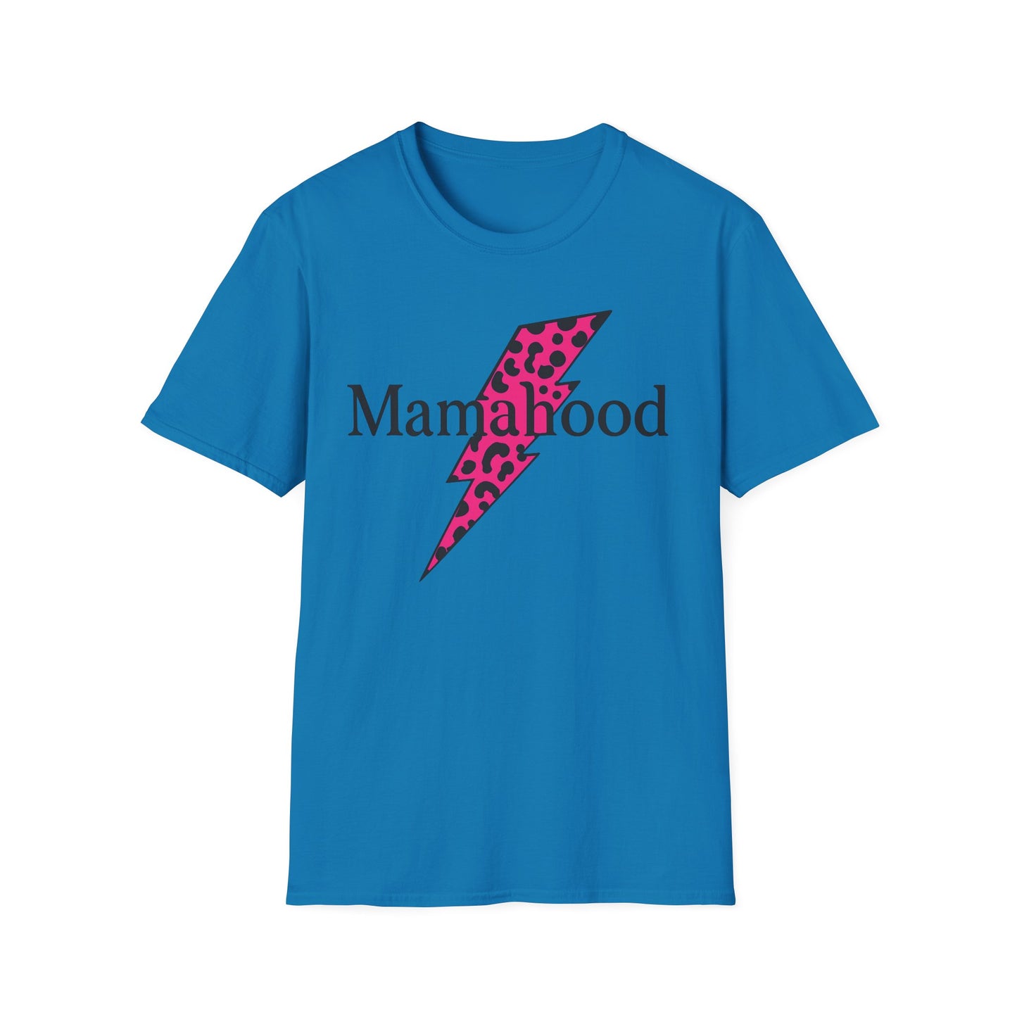 Mamahood Softstyle T-Shirt - Trendy Tee with Pink Lightning and Leopard Print