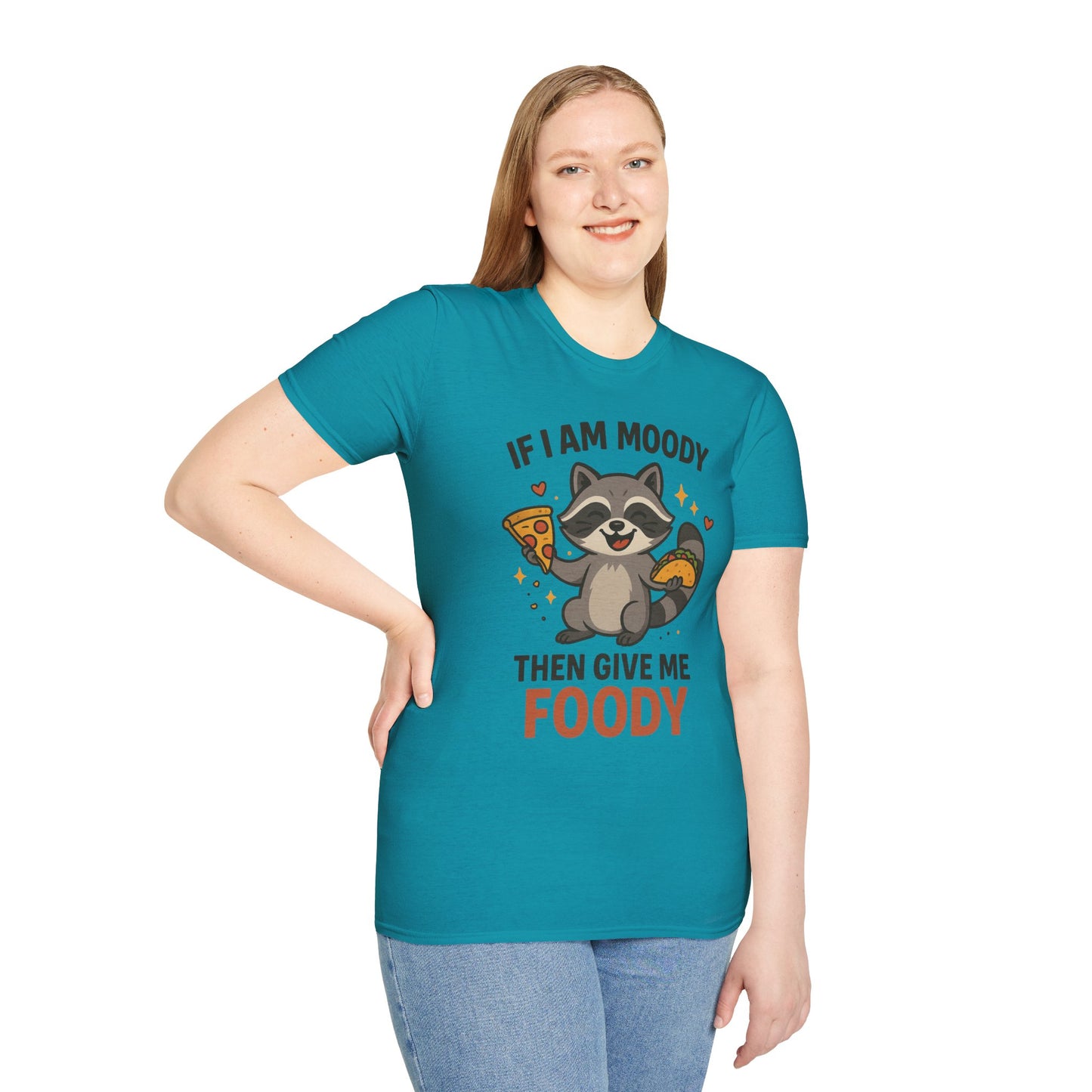 Funny Moody Raccoon T-Shirt - 'If I Am Moody Then Give Me Foody'
