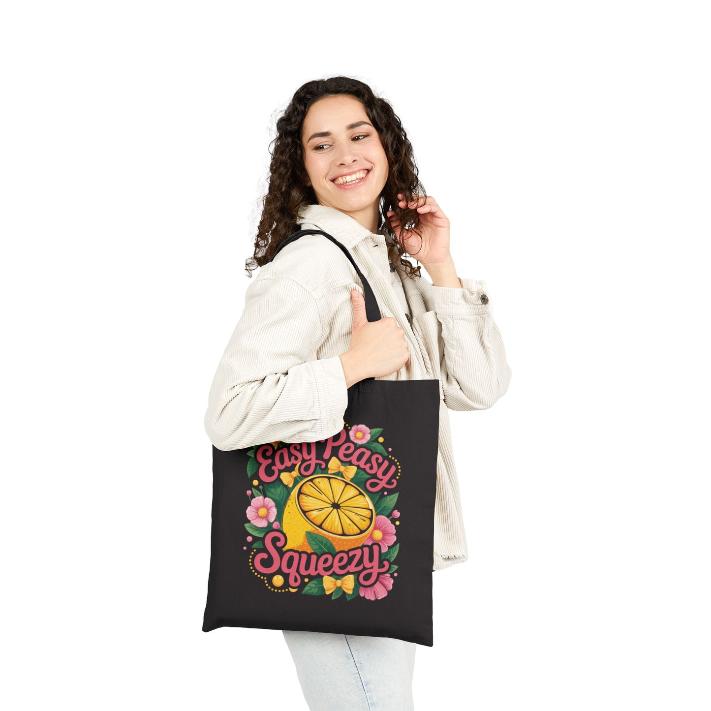 Sunshine Tote Bag - Easy Peasy Squeezy, Eco-Friendly Bag, Summer Tote, Floral Bag, Gift for Her, Beach Bag