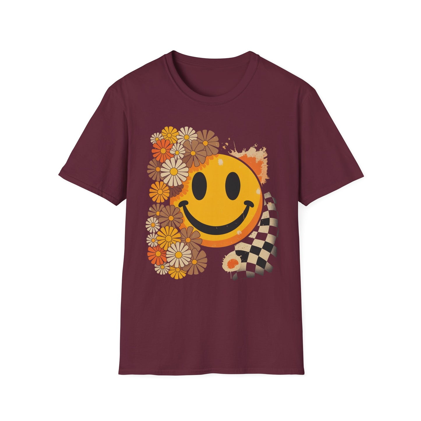Retro Floral Smiley T-Shirt | Unisex Graphic Tee for Casual Wear, Gift for Friends, Summer Vibes, Self-Care, Birthday Present