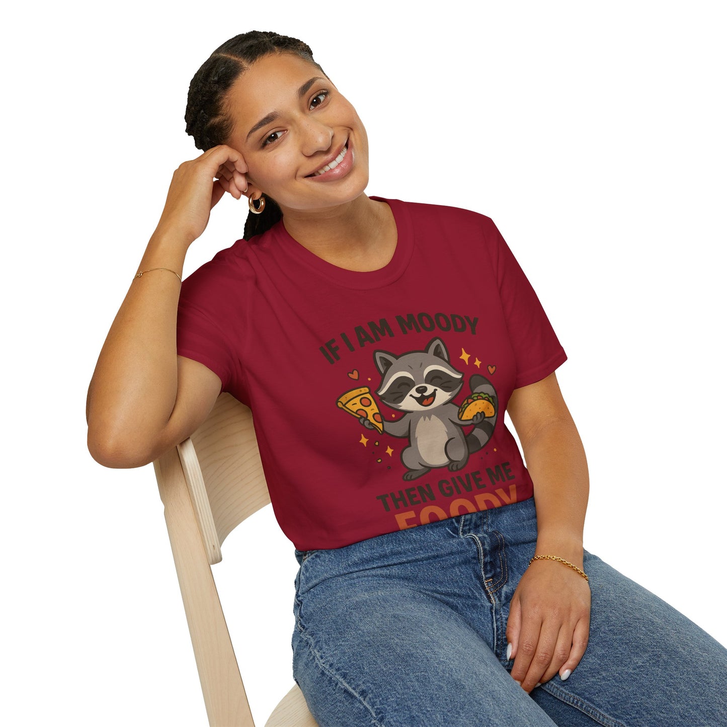 Funny Moody Raccoon T-Shirt - 'If I Am Moody Then Give Me Foody'