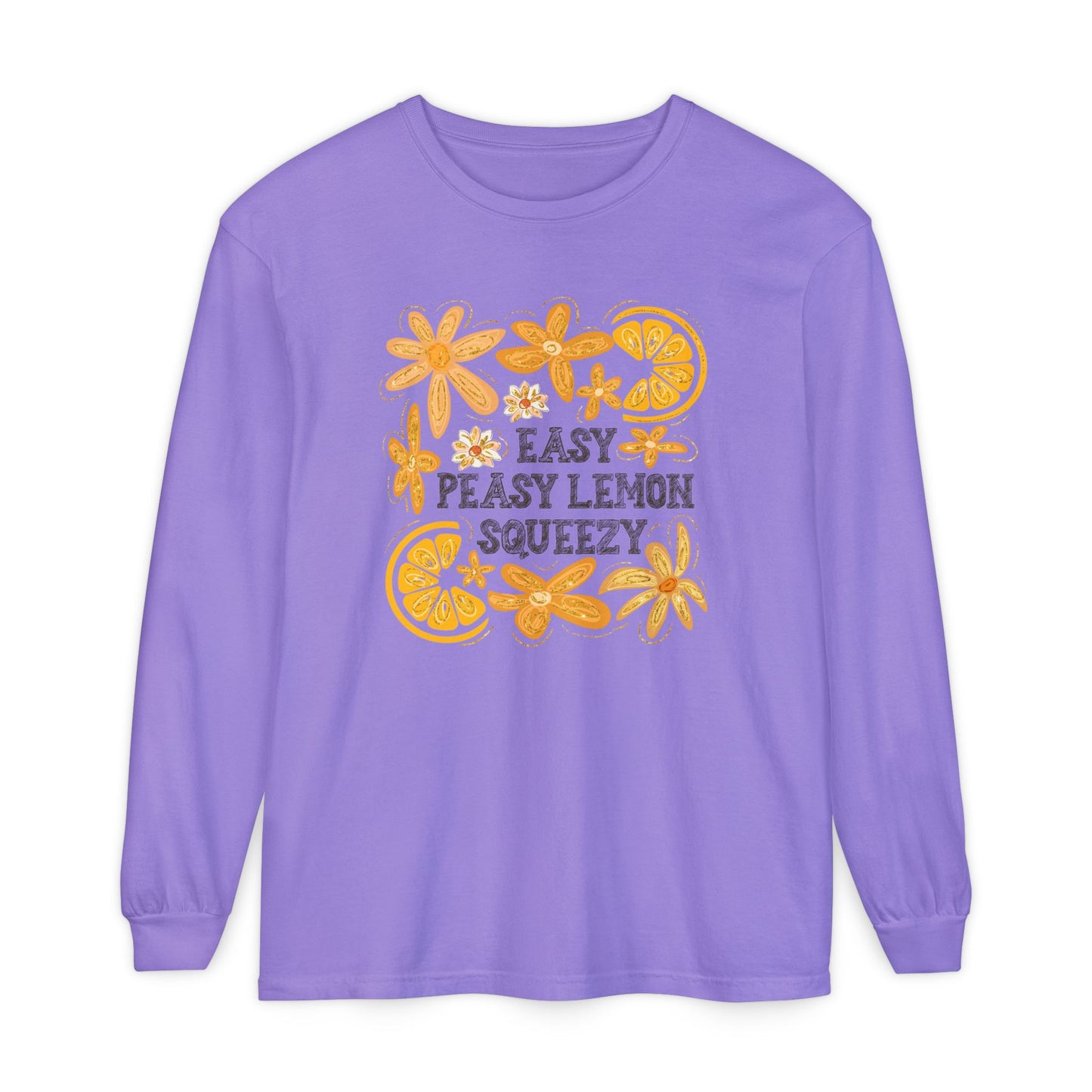 Easy Peasy Lemon Squeezy Long Sleeve T-Shirt, Unisex Apparel, Funny Graphic Tee, Gift for Citrus Lovers, Cozy Casual Wear