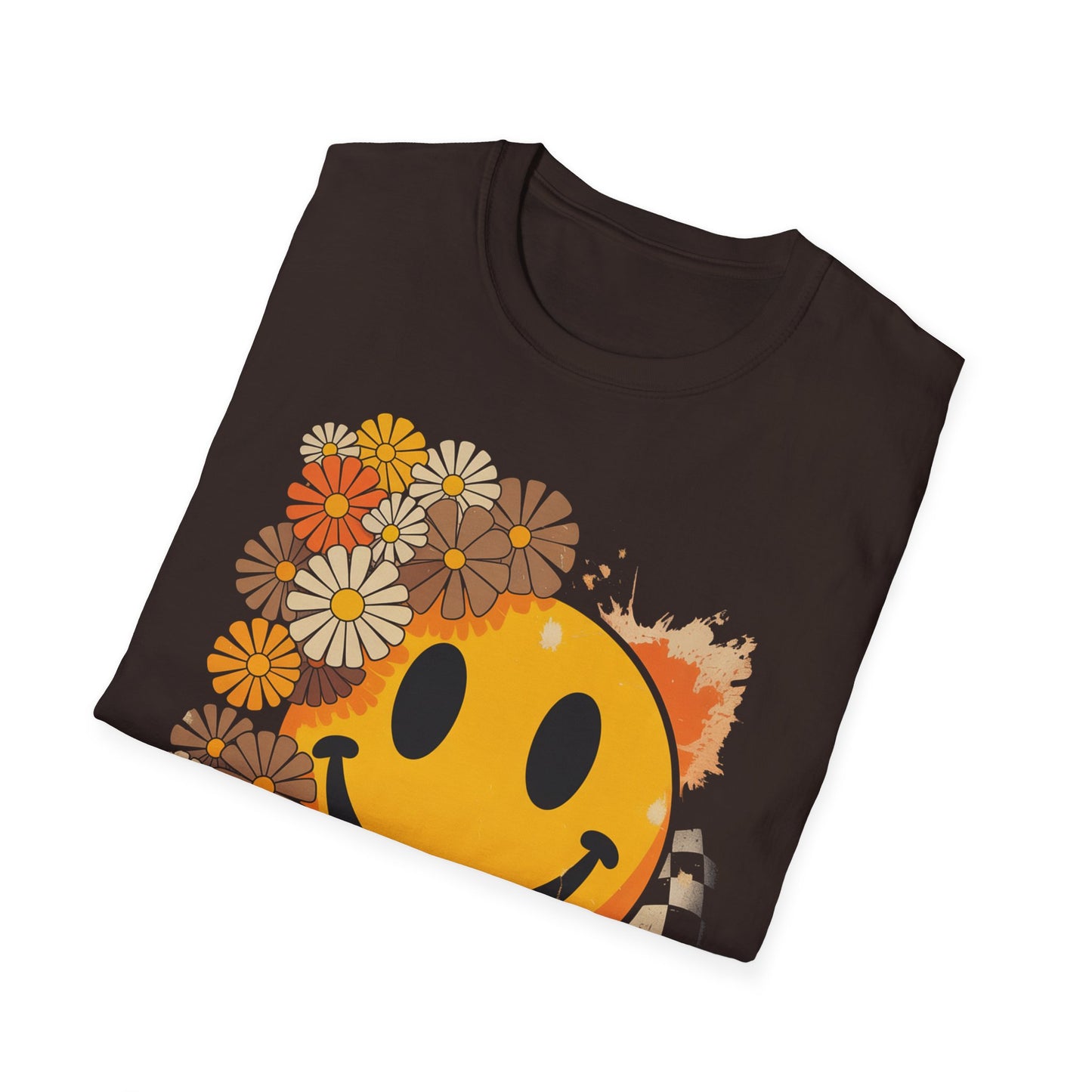 Retro Floral Smiley T-Shirt | Unisex Graphic Tee for Casual Wear, Gift for Friends, Summer Vibes, Self-Care, Birthday Present