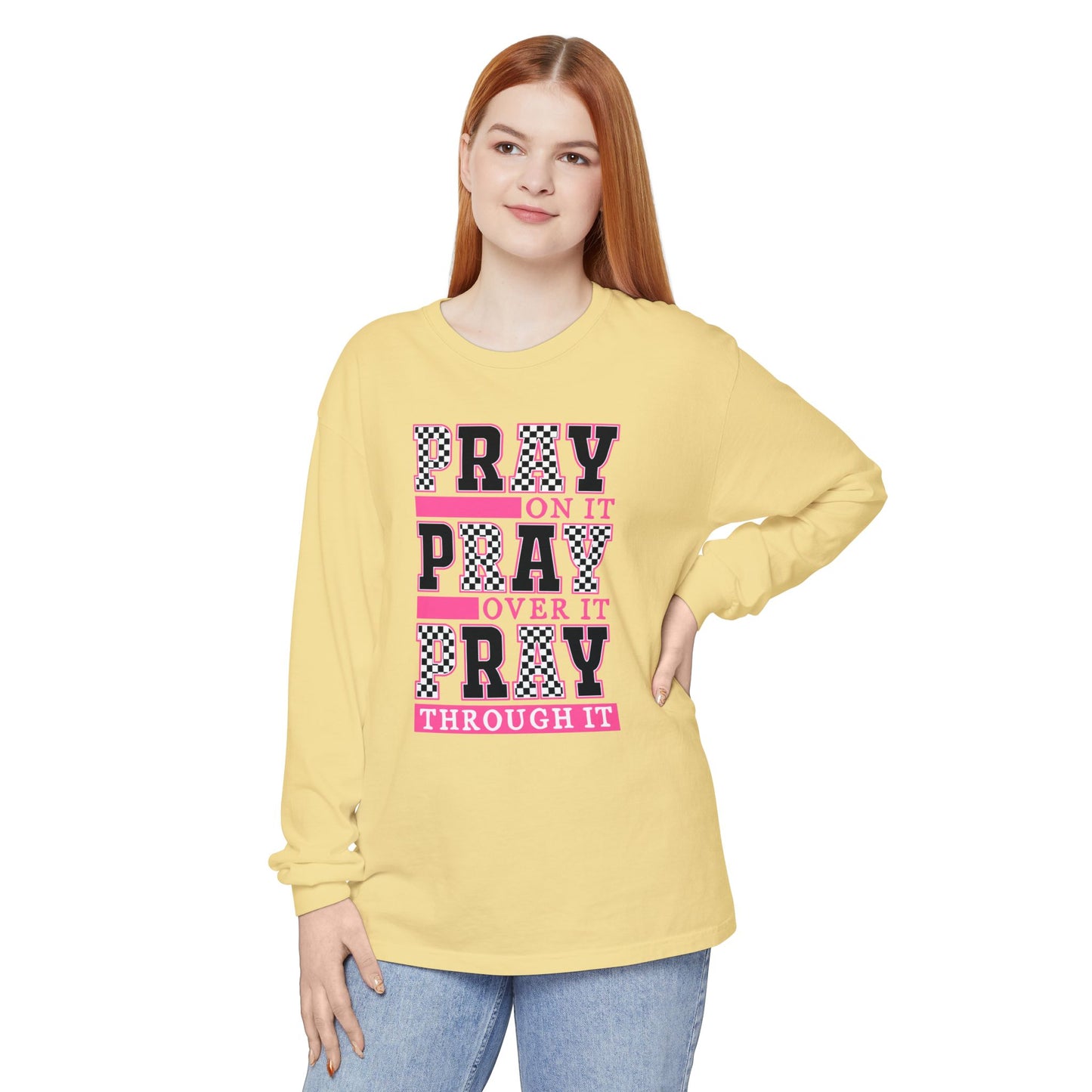 Pray Themed Long Sleeve T-Shirt, Spiritual Apparel, Prayer Shirt, Faith-Based Gift, Comfort Wear, Mindfulness Clothing