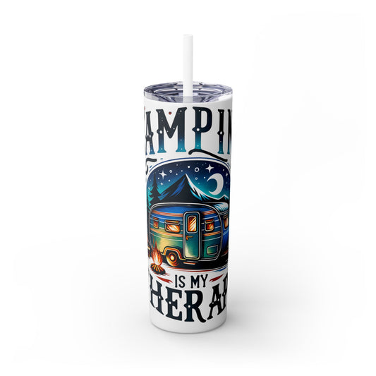 Camping Spirit Skinny Tumbler, Adventure Travel Mug, Outdoor Enthusiast Drinkware, Summer Camp Gift, 20oz Tumblers with Straw
