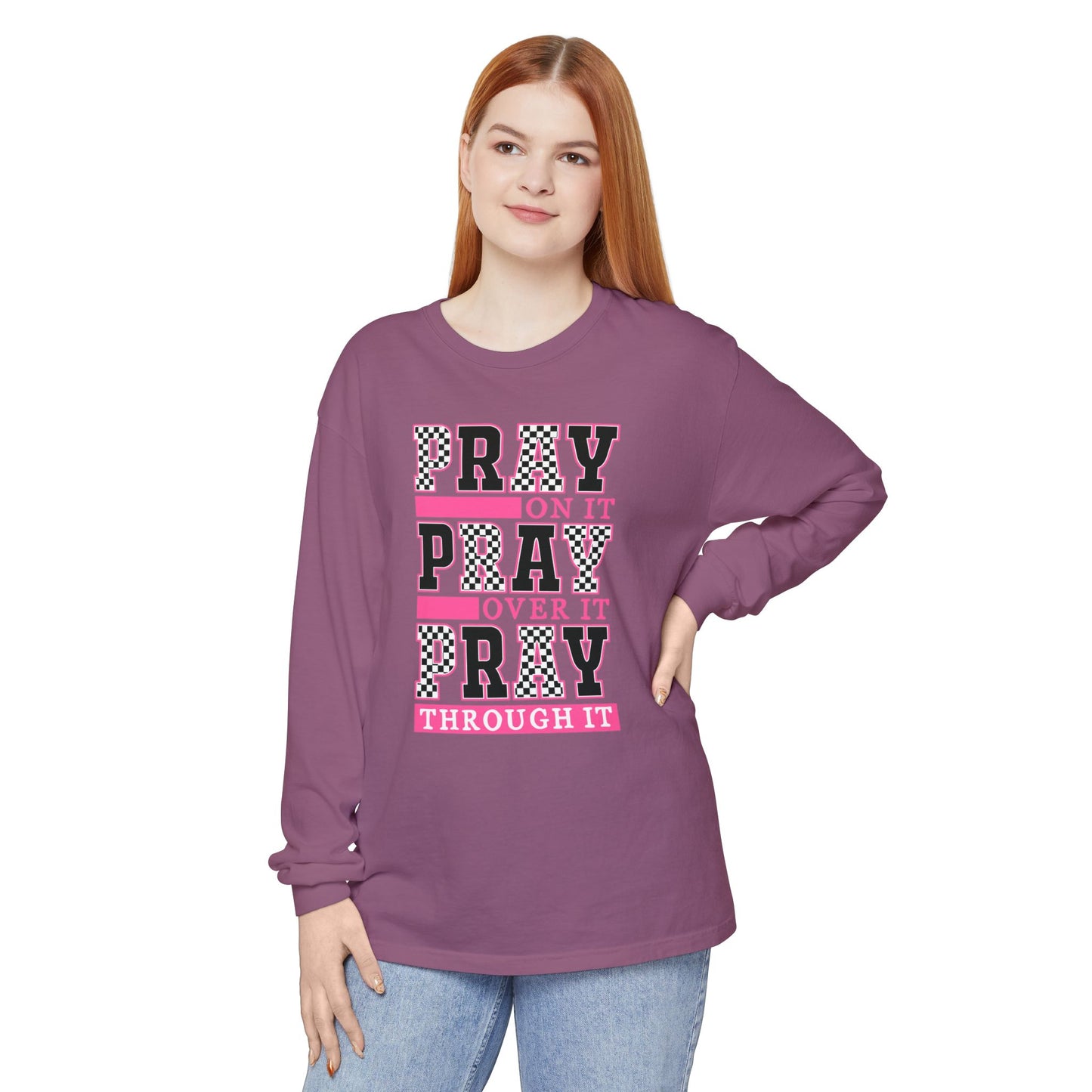 Pray Themed Long Sleeve T-Shirt, Spiritual Apparel, Prayer Shirt, Faith-Based Gift, Comfort Wear, Mindfulness Clothing