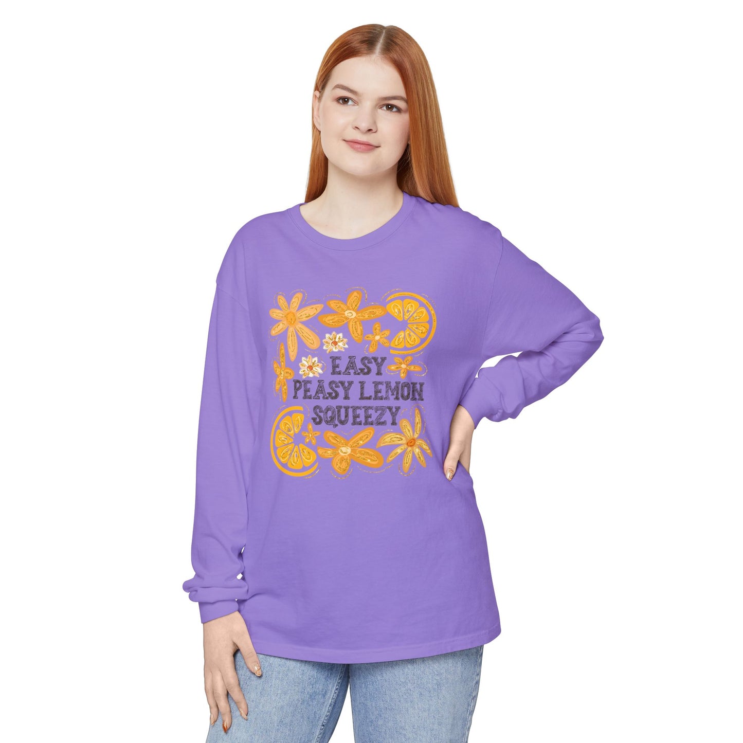 Easy Peasy Lemon Squeezy Long Sleeve T-Shirt, Unisex Apparel, Funny Graphic Tee, Gift for Citrus Lovers, Cozy Casual Wear