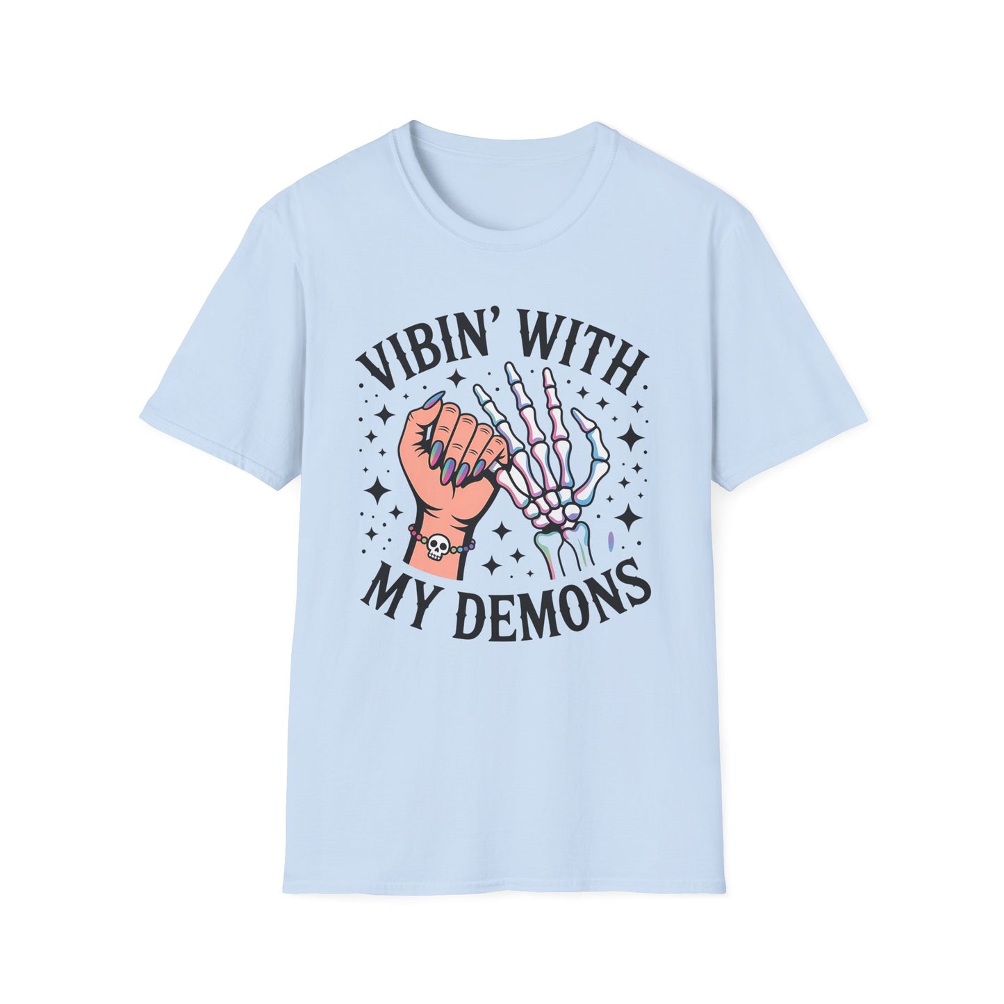 Unisex Skeleton Graphic Tee - Vibin' with My Demons, Trendy Halloween Shirt, Vintage Style Unisex T-Shirt, Casual Everyday Wear, [...]