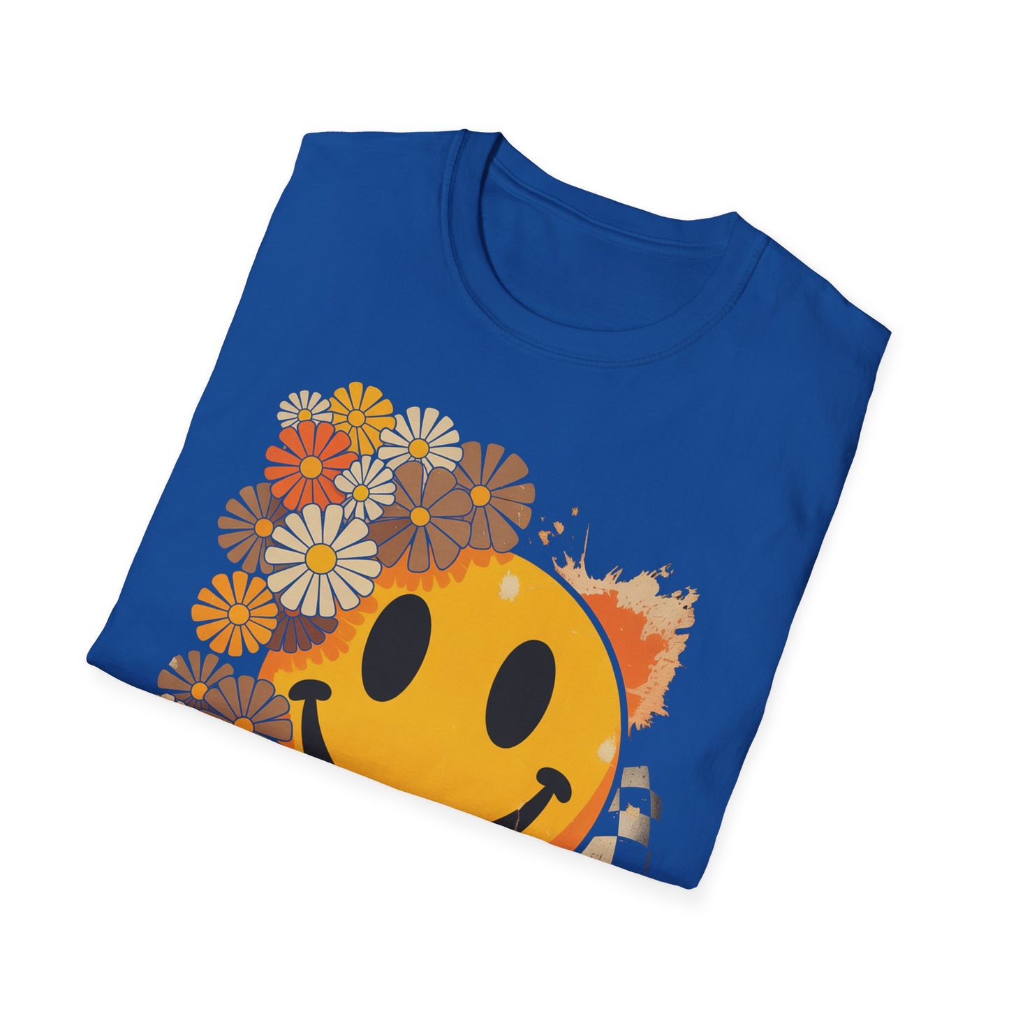 Retro Floral Smiley T-Shirt | Unisex Graphic Tee for Casual Wear, Gift for Friends, Summer Vibes, Self-Care, Birthday Present