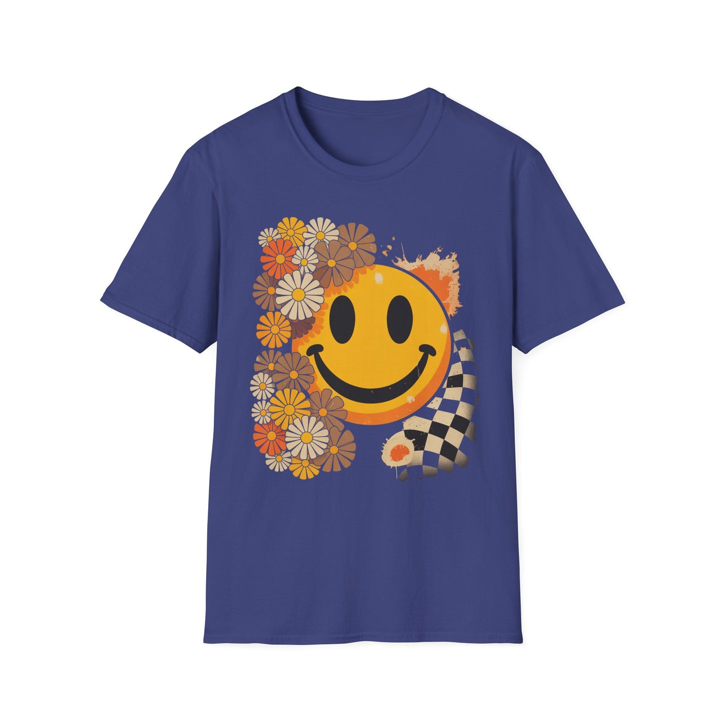 Retro Floral Smiley T-Shirt | Unisex Graphic Tee for Casual Wear, Gift for Friends, Summer Vibes, Self-Care, Birthday Present