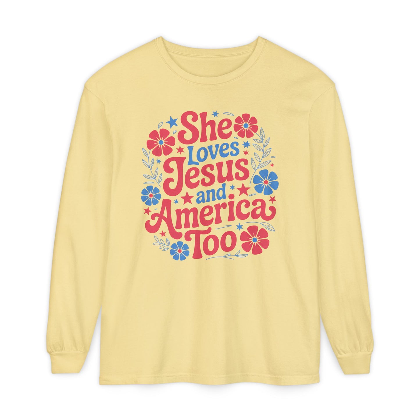 Long Sleeve T-Shirt, Faith-Inspired Apparel, Christ & Country Lifestyle, Perfect for Church Groups, Patriotic Gifts, Women's Fashion