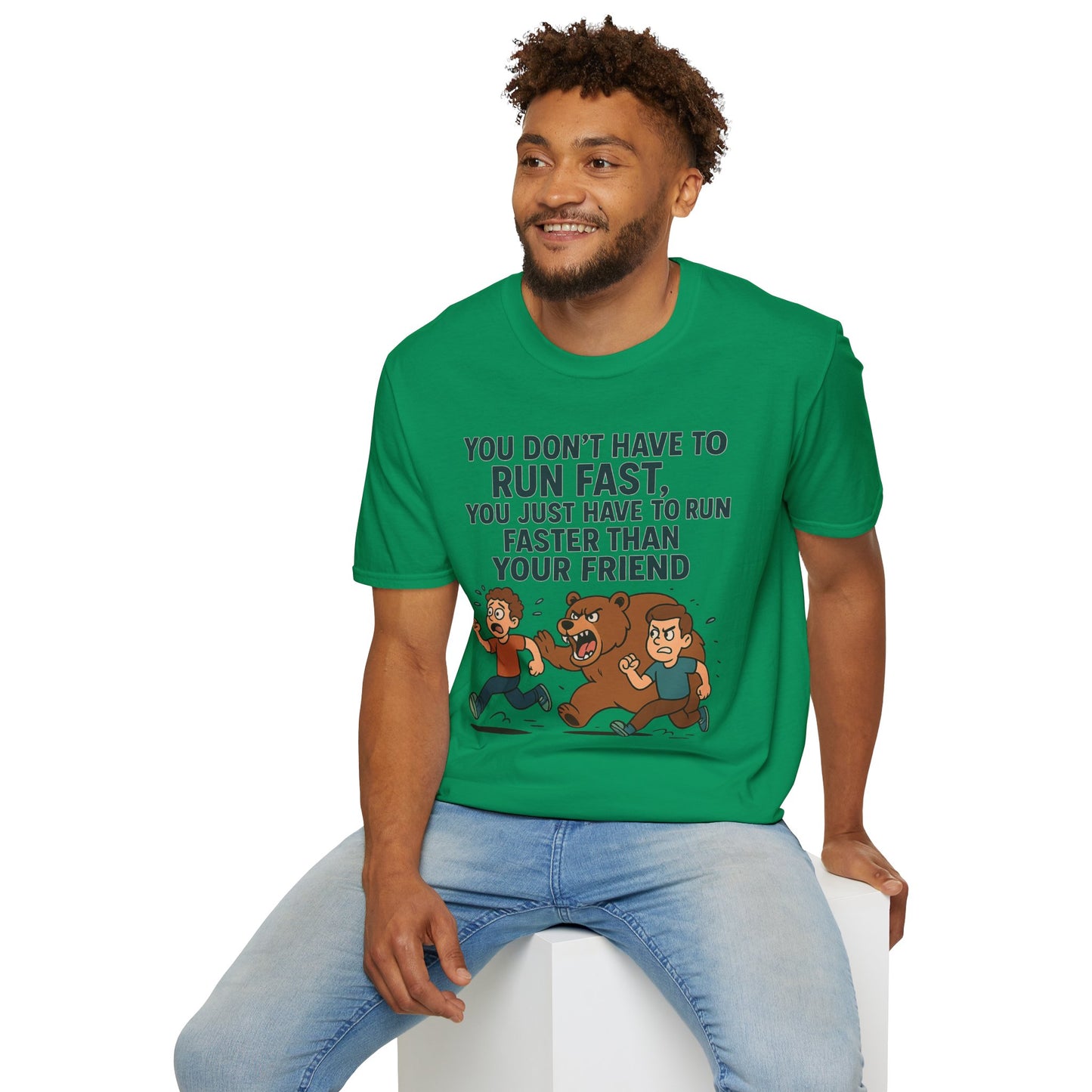 Funny Unisex Softstyle T-Shirt - "Run Faster Than Your Friend" Graphic