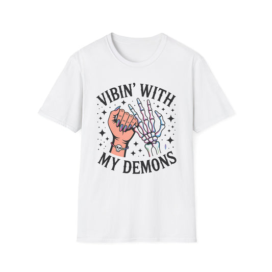 Unisex Skeleton Graphic Tee - Vibin' with My Demons, Trendy Halloween Shirt, Vintage Style Unisex T-Shirt, Casual Everyday Wear, [...]