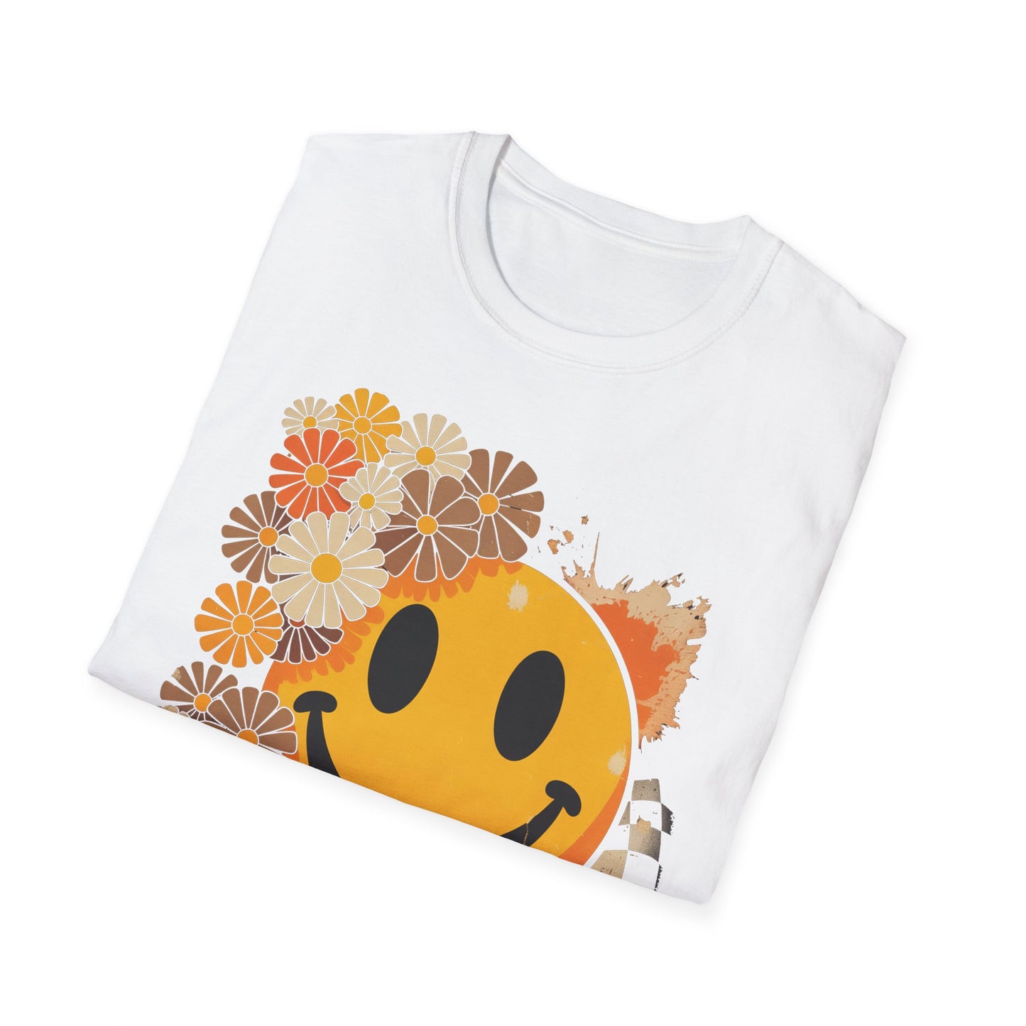 Retro Floral Smiley T-Shirt | Unisex Graphic Tee for Casual Wear, Gift for Friends, Summer Vibes, Self-Care, Birthday Present