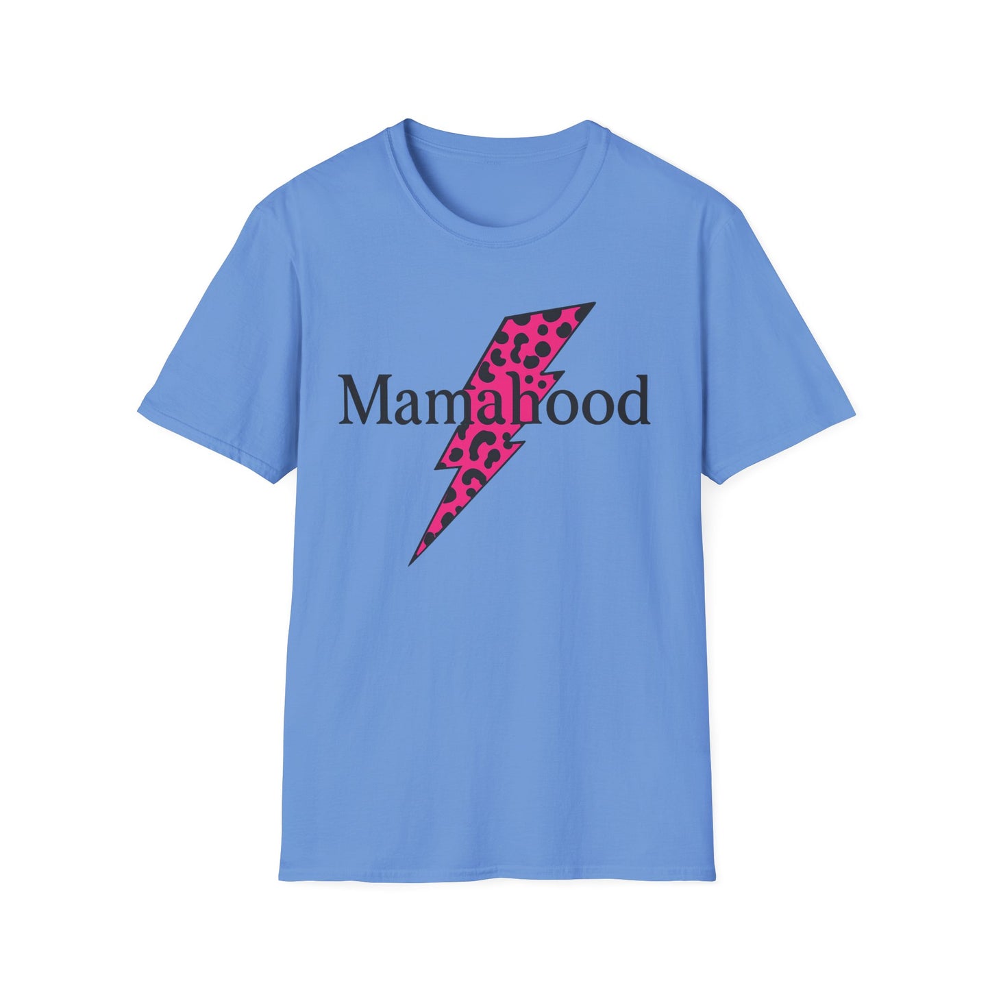 Mamahood Softstyle T-Shirt - Trendy Tee with Pink Lightning and Leopard Print