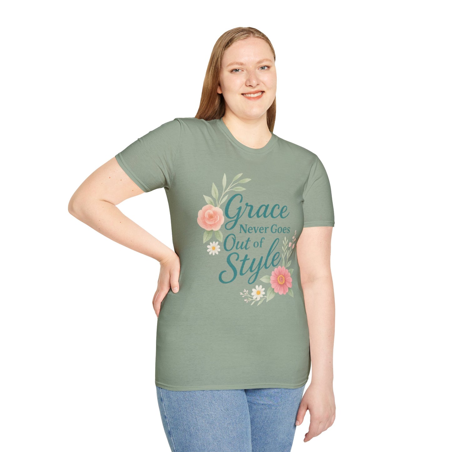 Grace Never Goes Out of Style - Floral Quote T-Shirt