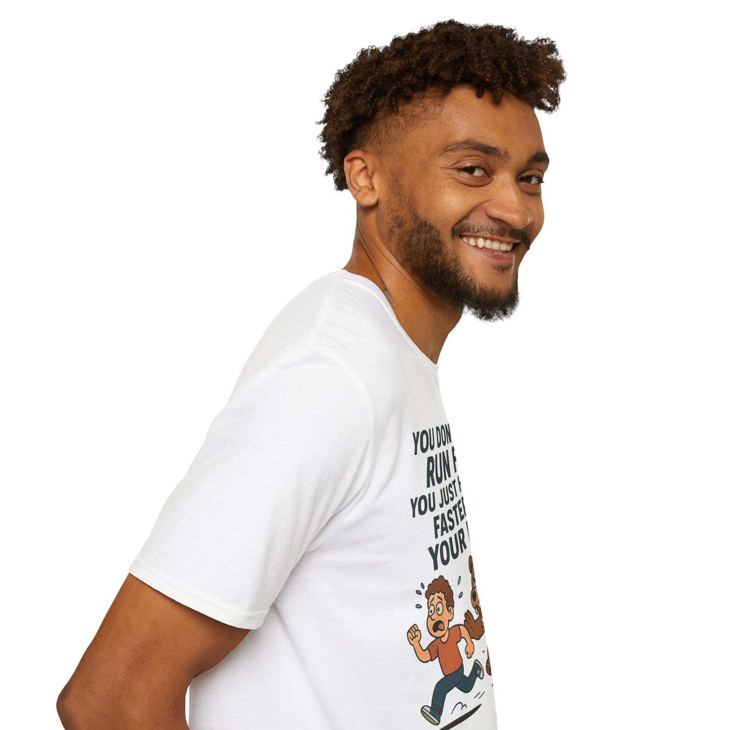 Funny Unisex Softstyle T-Shirt - "Run Faster Than Your Friend" Graphic