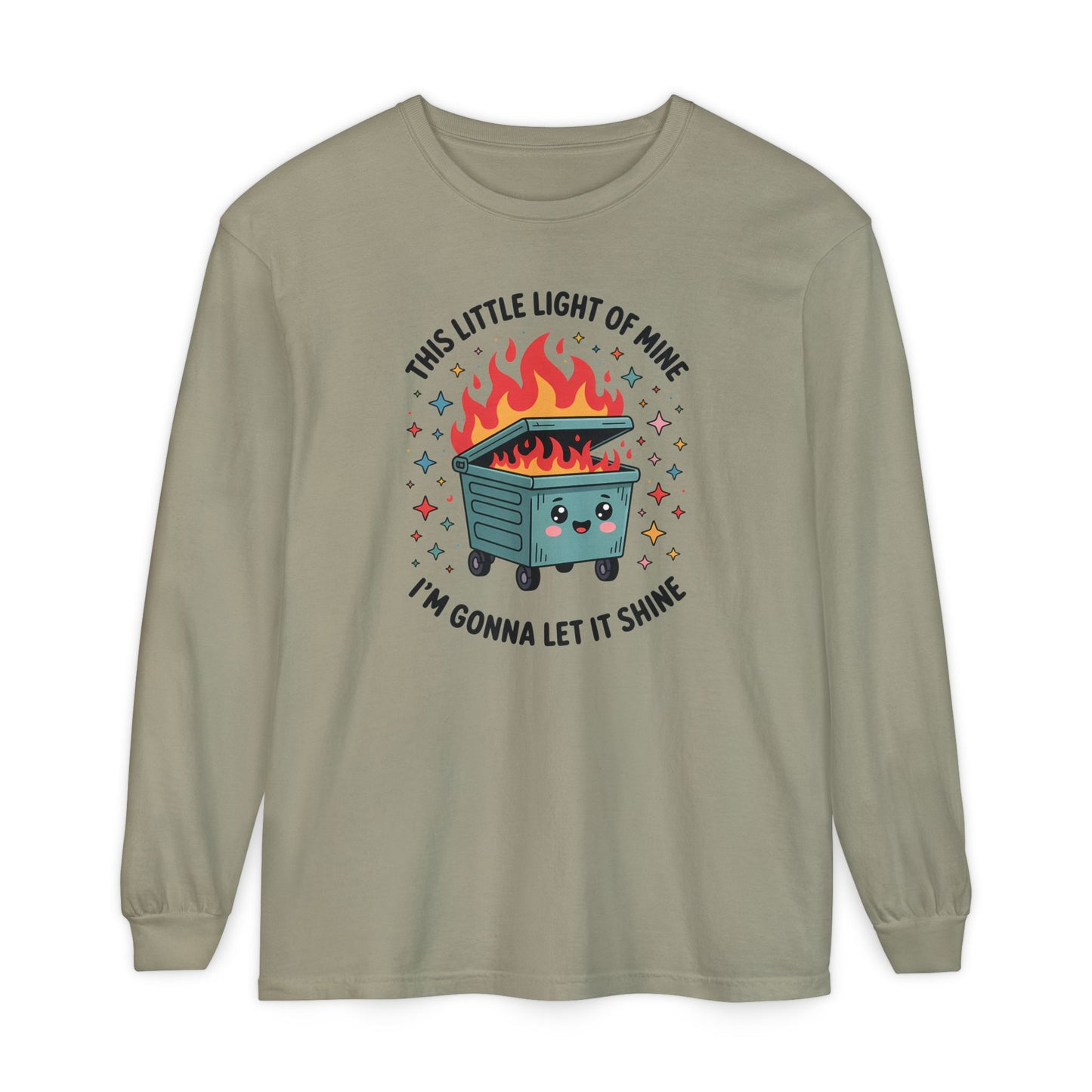 Cute Dumpster Fire Long Sleeve T-Shirt, Graphic Tee for Fun, Quirky Gift, Casual Outfit, Perfect for Summer, Lighthearted Apparel