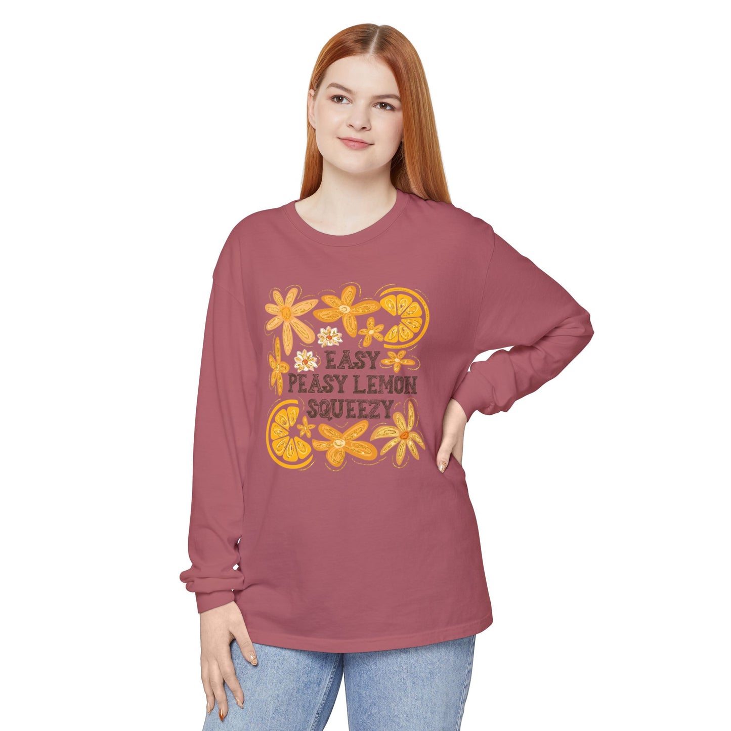 Easy Peasy Lemon Squeezy Long Sleeve T-Shirt, Unisex Apparel, Funny Graphic Tee, Gift for Citrus Lovers, Cozy Casual Wear