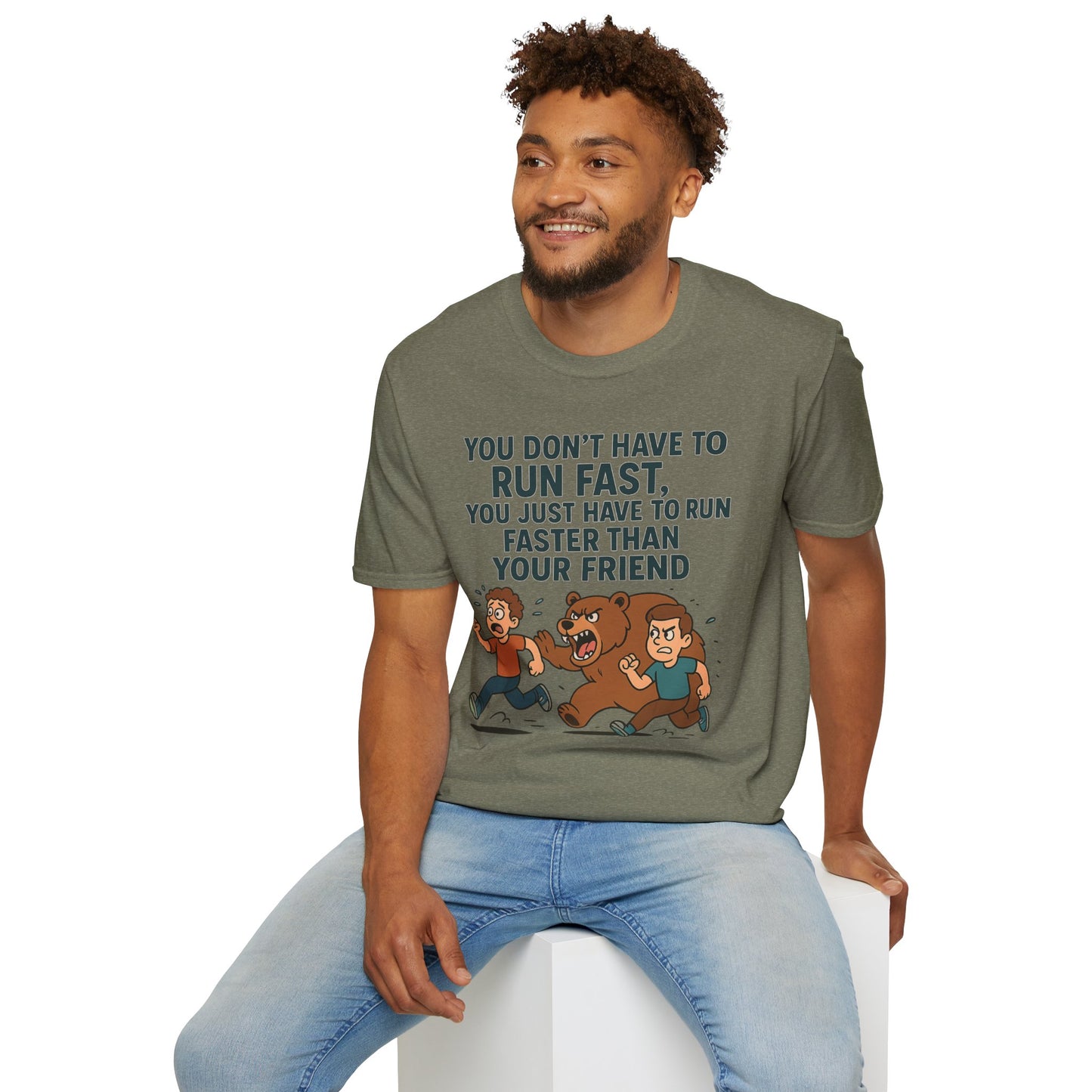 Funny Unisex Softstyle T-Shirt - "Run Faster Than Your Friend" Graphic