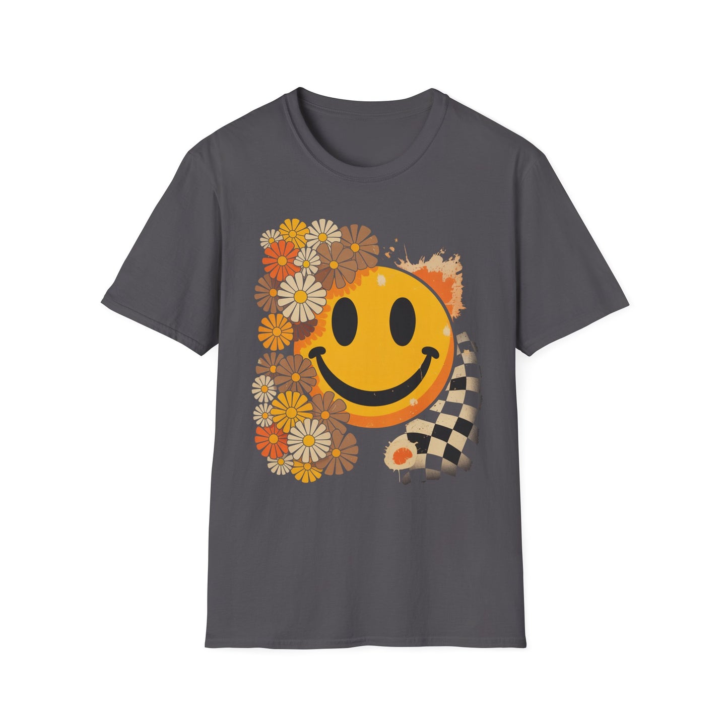 Retro Floral Smiley T-Shirt | Unisex Graphic Tee for Casual Wear, Gift for Friends, Summer Vibes, Self-Care, Birthday Present