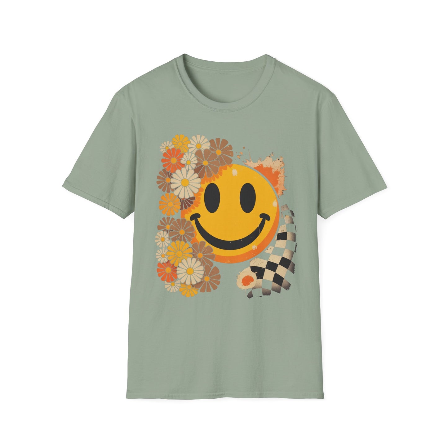 Retro Floral Smiley T-Shirt | Unisex Graphic Tee for Casual Wear, Gift for Friends, Summer Vibes, Self-Care, Birthday Present