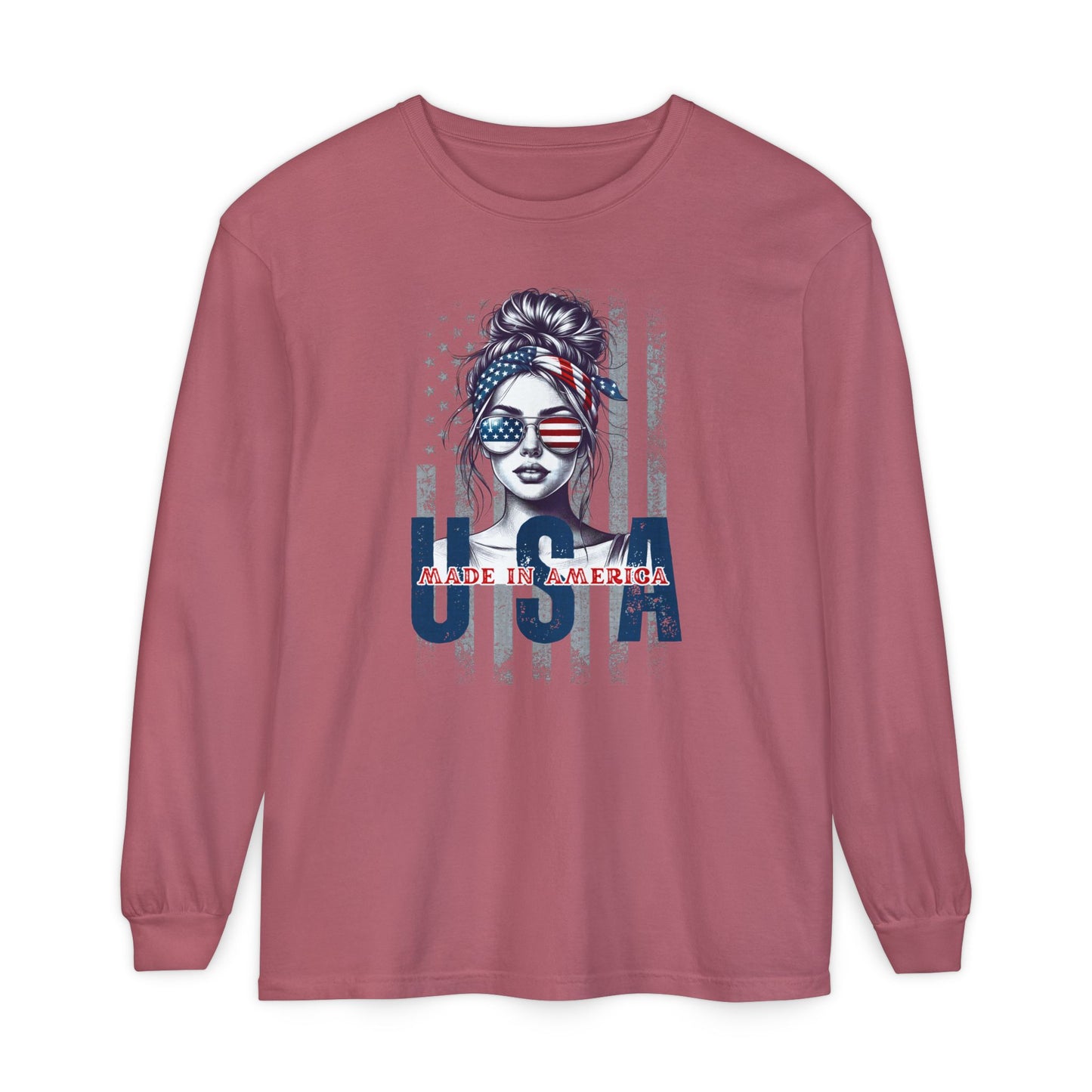 USA Themed Long Sleeve T-Shirt - Made in America, Patriotic Apparel, Independence Day Shirt, Americana Fashion, Unisex Casual Wear