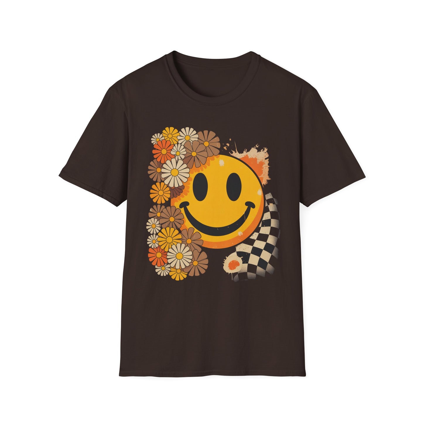 Retro Floral Smiley T-Shirt | Unisex Graphic Tee for Casual Wear, Gift for Friends, Summer Vibes, Self-Care, Birthday Present