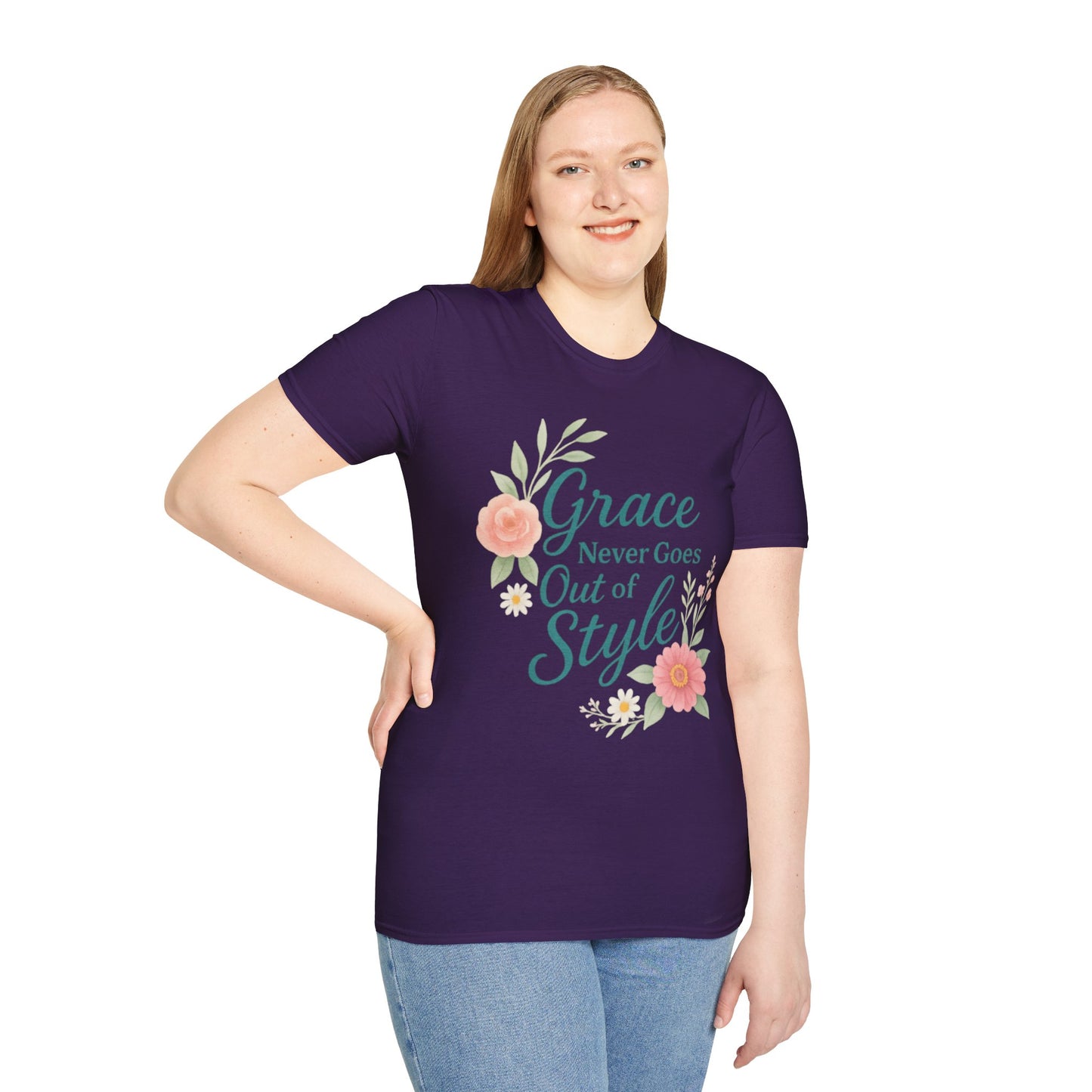 Grace Never Goes Out of Style - Floral Quote T-Shirt