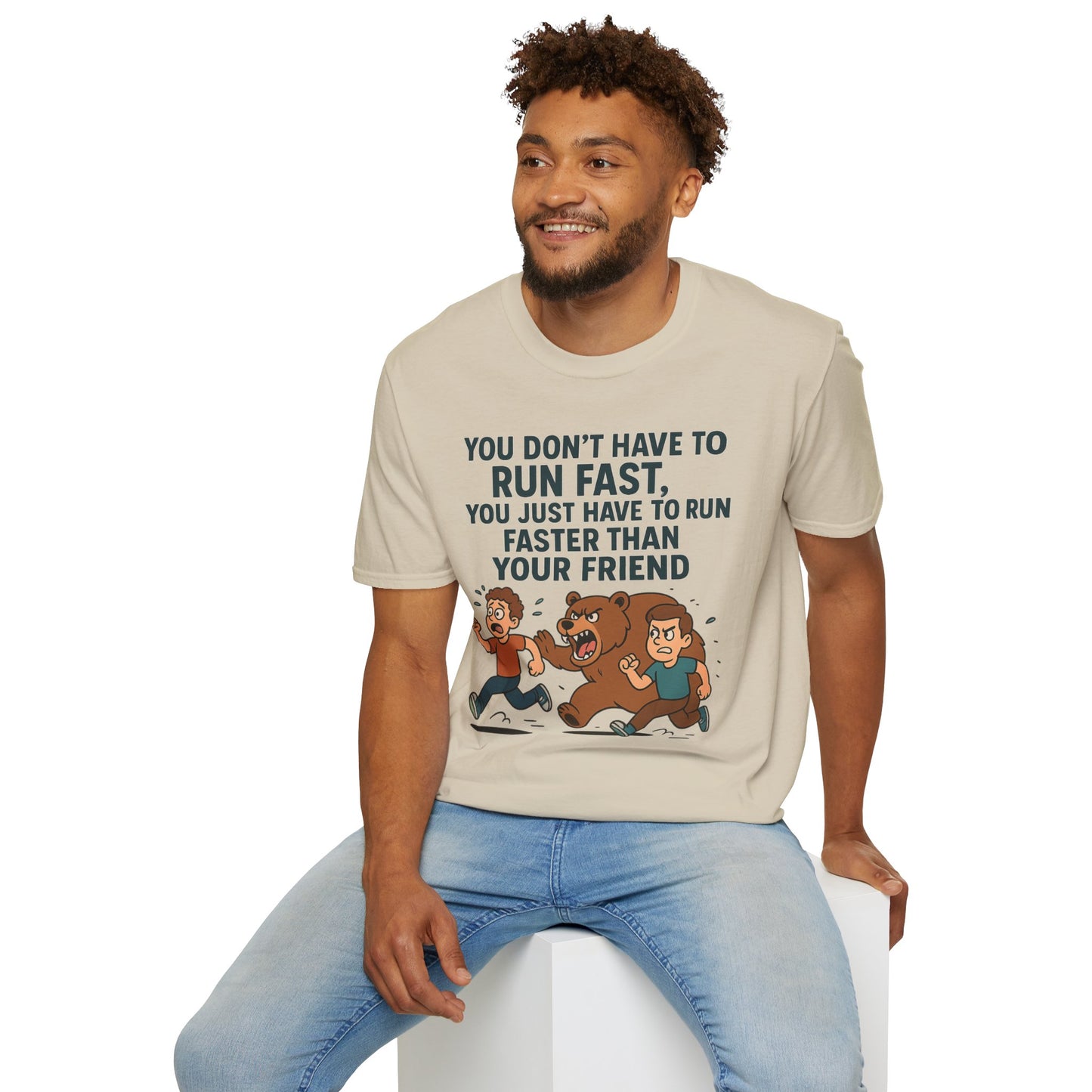 Funny Unisex Softstyle T-Shirt - "Run Faster Than Your Friend" Graphic