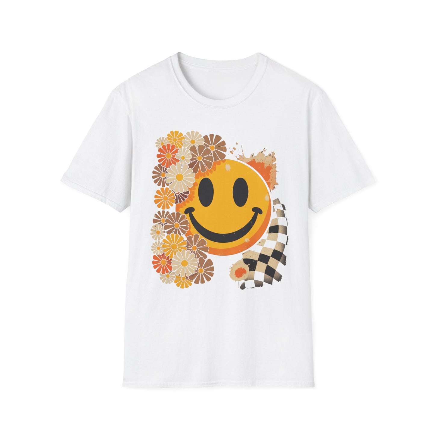 Retro Floral Smiley T-Shirt | Unisex Graphic Tee for Casual Wear, Gift for Friends, Summer Vibes, Self-Care, Birthday Present
