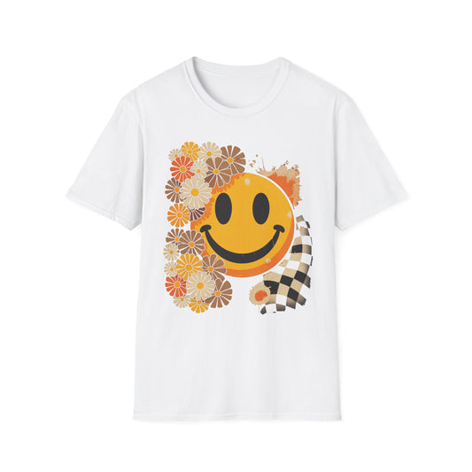 Retro Floral Smiley T-Shirt | Unisex Graphic Tee for Casual Wear, Gift for Friends, Summer Vibes, Self-Care, Birthday Present