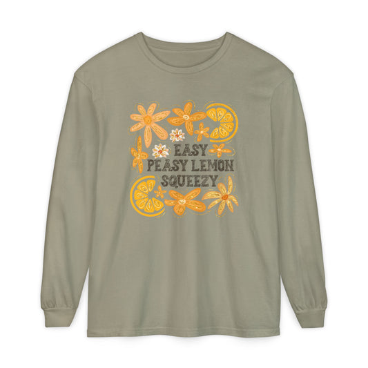 Easy Peasy Lemon Squeezy Long Sleeve T-Shirt, Unisex Apparel, Funny Graphic Tee, Gift for Citrus Lovers, Cozy Casual Wear