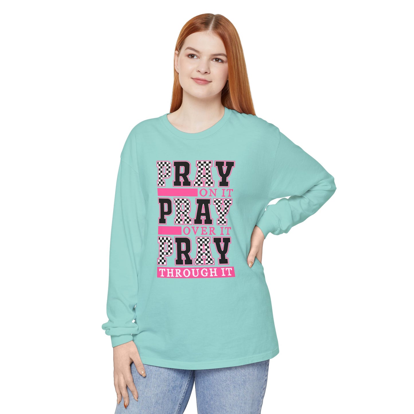 Pray Themed Long Sleeve T-Shirt, Spiritual Apparel, Prayer Shirt, Faith-Based Gift, Comfort Wear, Mindfulness Clothing