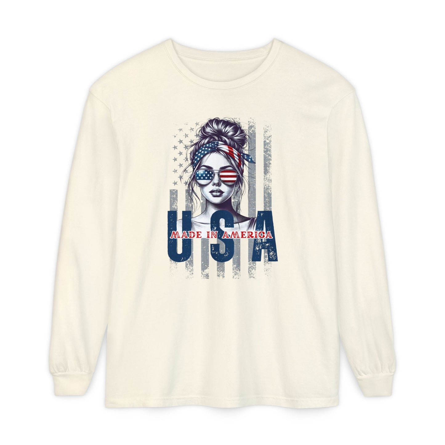 USA Themed Long Sleeve T-Shirt - Made in America, Patriotic Apparel, Independence Day Shirt, Americana Fashion, Unisex Casual Wear