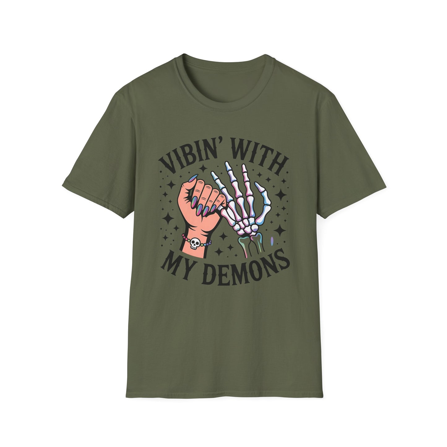 Unisex Skeleton Graphic Tee - Vibin' with My Demons, Trendy Halloween Shirt, Vintage Style Unisex T-Shirt, Casual Everyday Wear, [...]
