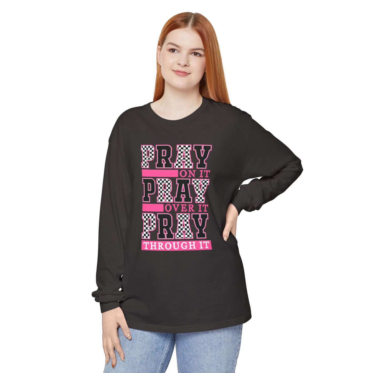 Pray Themed Long Sleeve T-Shirt, Spiritual Apparel, Prayer Shirt, Faith-Based Gift, Comfort Wear, Mindfulness Clothing