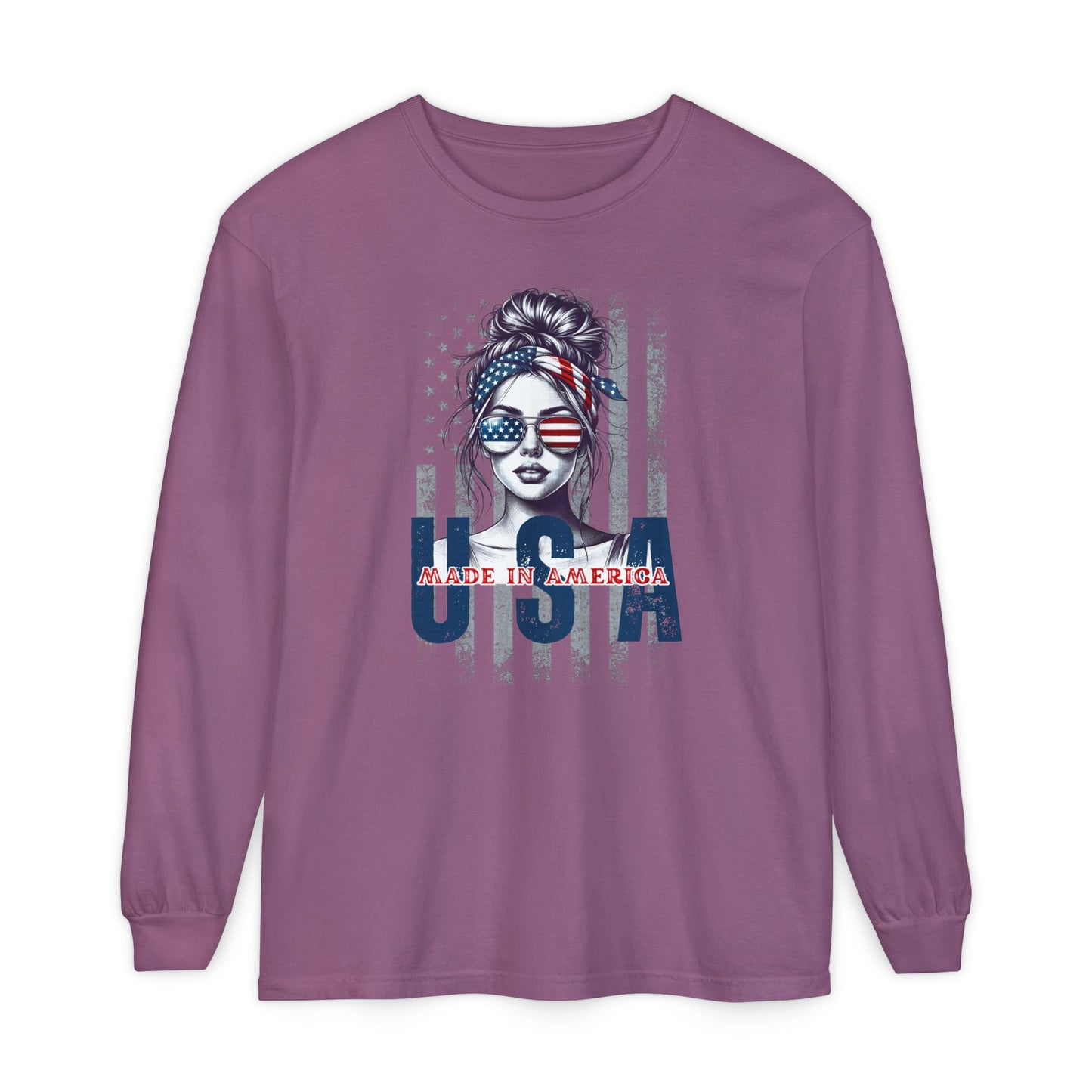 USA Themed Long Sleeve T-Shirt - Made in America, Patriotic Apparel, Independence Day Shirt, Americana Fashion, Unisex Casual Wear